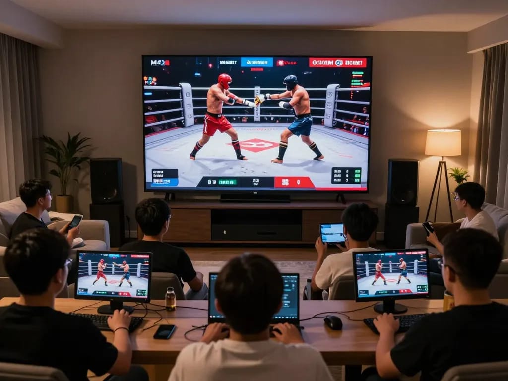Khán giả thưởng thức xem đá gà trực tiếp HD với sự hào hứng, hành động độ phân giải cao trên màn hình.