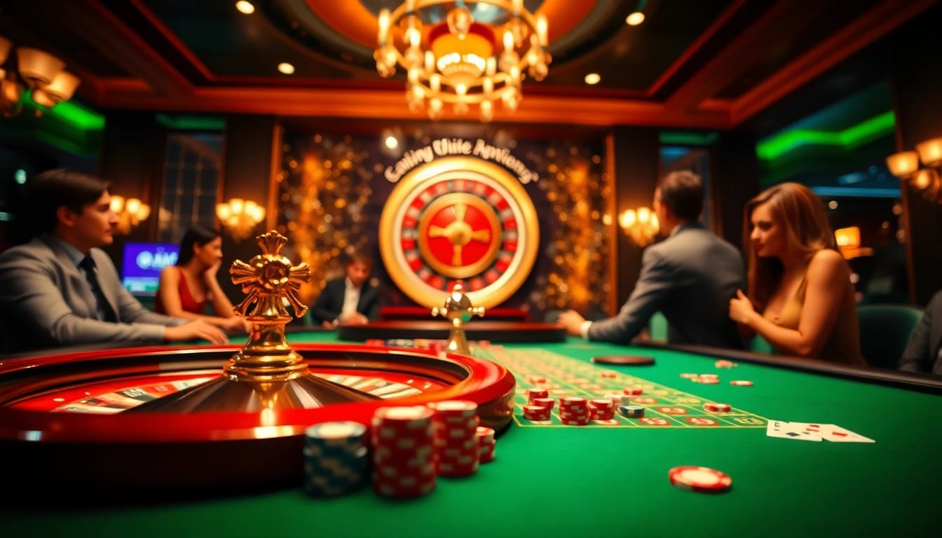 A thrilling gaming experience at Nhà cái AU88 featuring a roulette table and colorful betting chips.