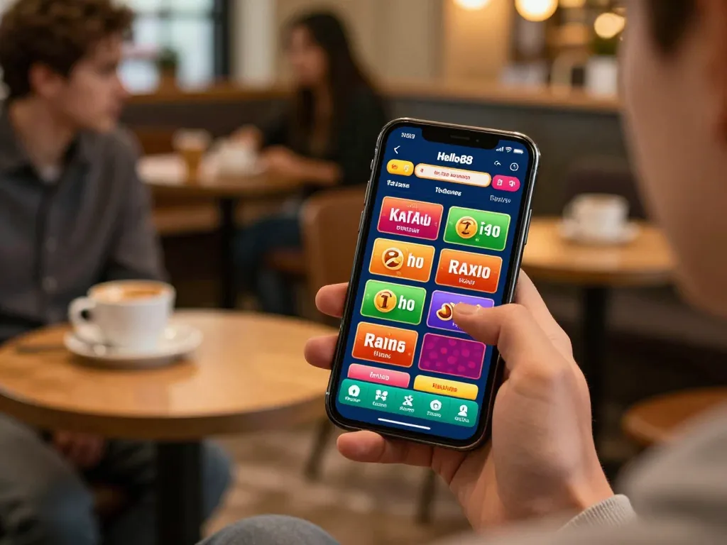 Betting on the Hello88 app while enjoying a casual café atmosphere.