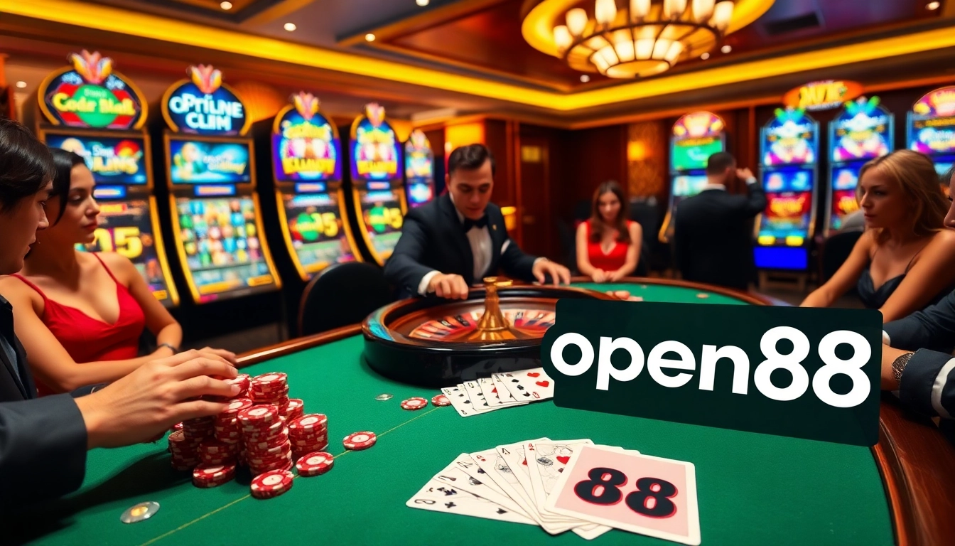 Players enjoying roulette at an open88 casino, immersed in thrilling gambling action.