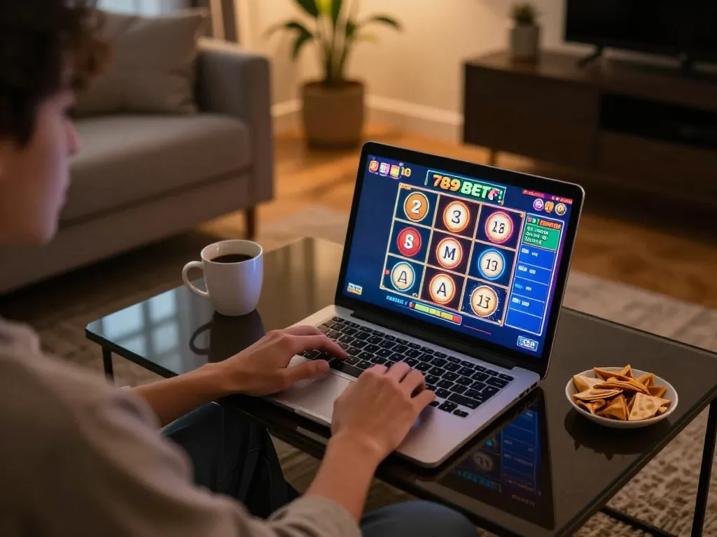 Engaged player enjoying slots on 789BET from the comfort of home.