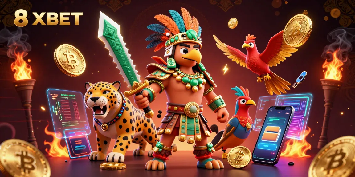 Engage with 8XBET's thrilling online gaming experience featuring vibrant 3D warriors.