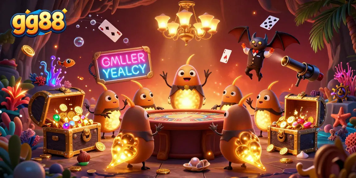 Experience thrilling gameplay at gg88 with colorful gems and gold coins in a vibrant cave casino.
