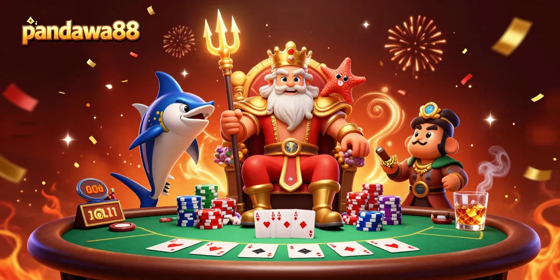 Experience thrilling gameplay with pandawa88 under the watchful eyes of Neptune in a vibrant casino scene.