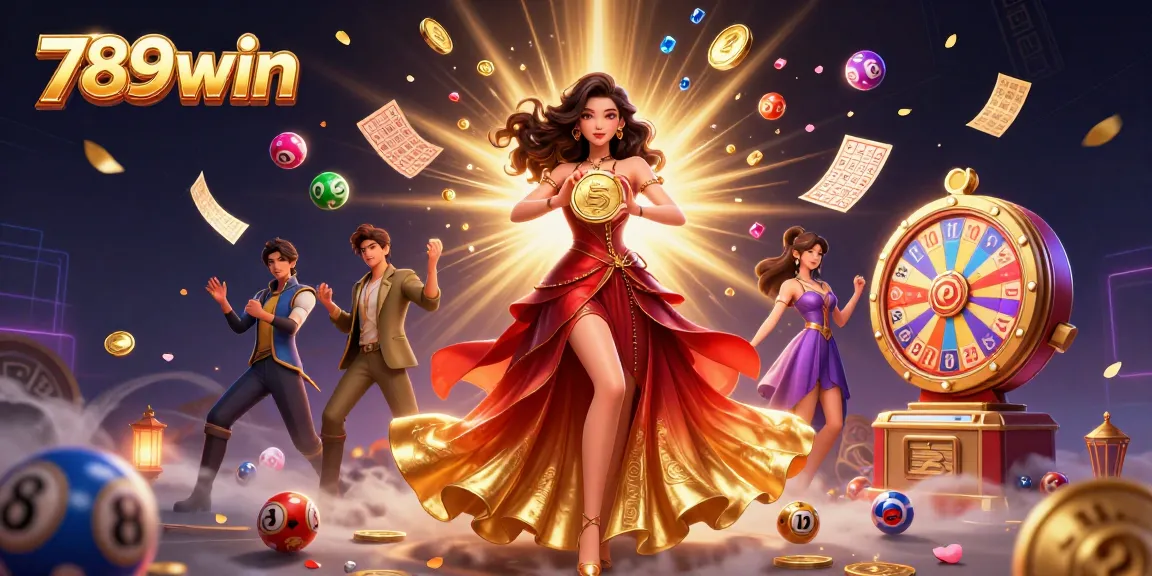 Experience thrilling wins at 789win as the winning Asian beauty holds a golden coin amidst a dynamic casino scene.