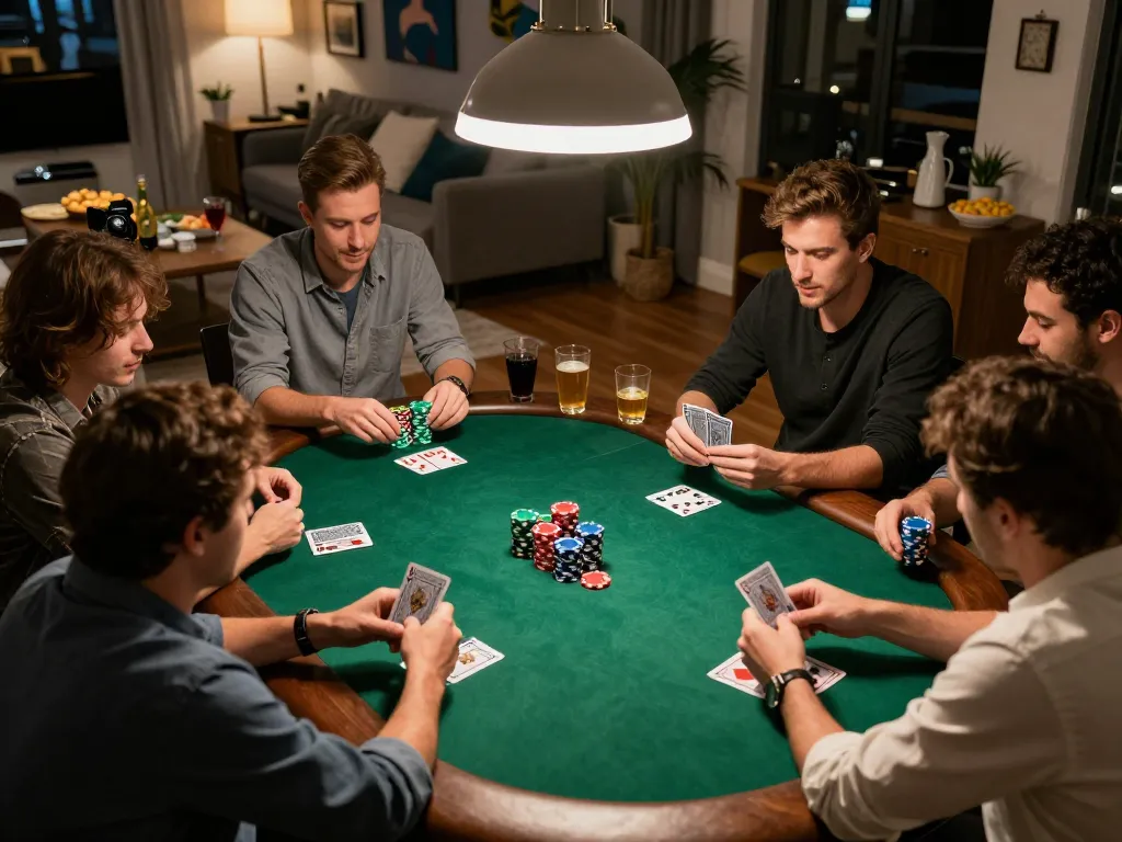 Enjoying a home poker night with friends at ho88, revealing strategic gameplay and fun