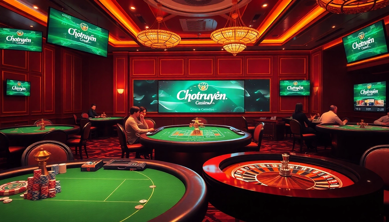 Gamblers enjoying thrilling card games at a luxurious casino featuring elements of chotruyen and excitement.