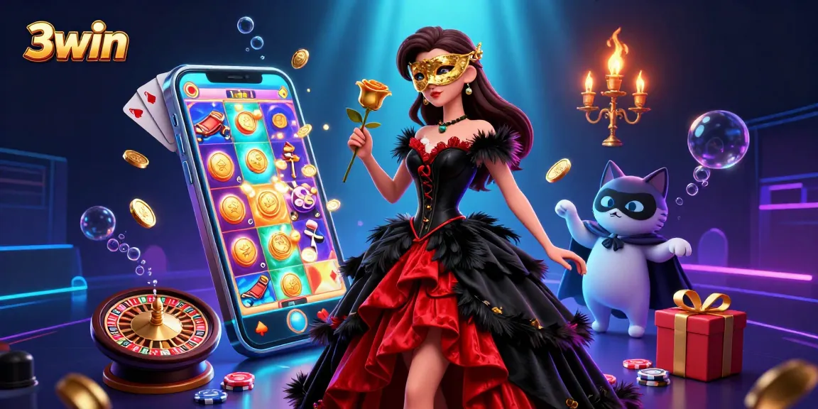 Experience thrilling 3win gaming with vibrant casino elements and captivating characters.