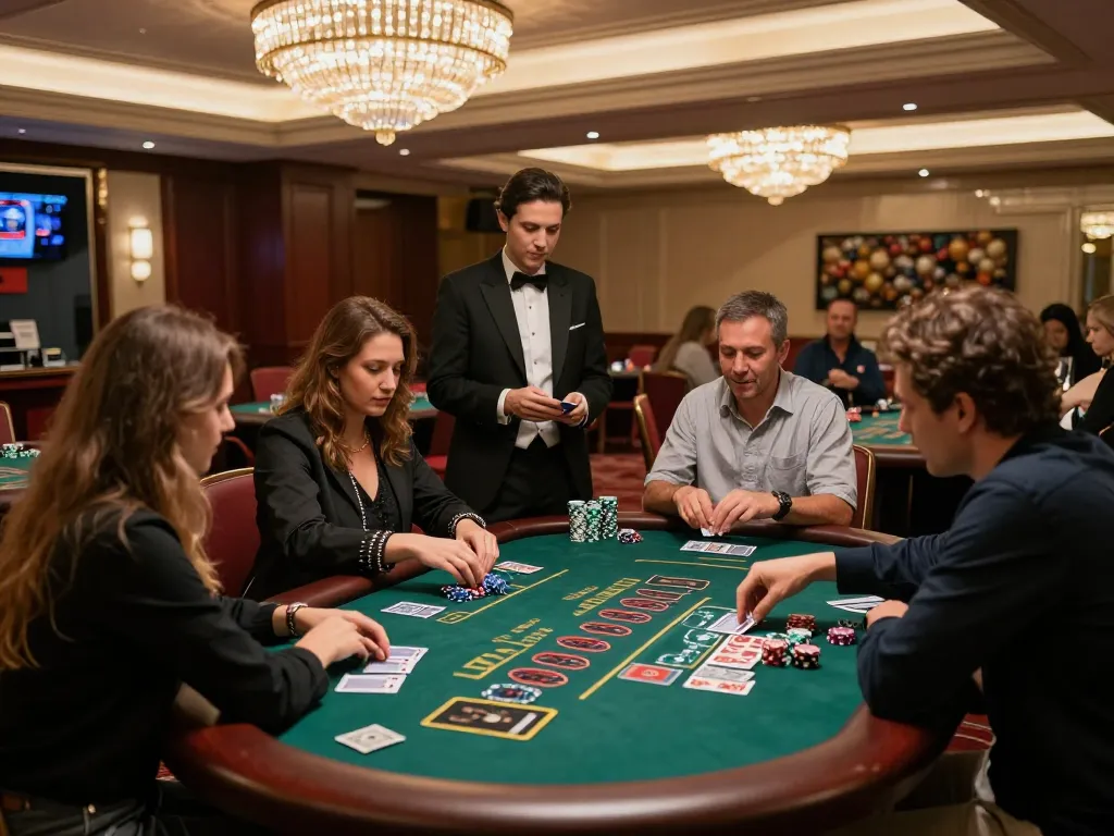 Engaging players at NK88 blackjack tables in a luxury casino environment