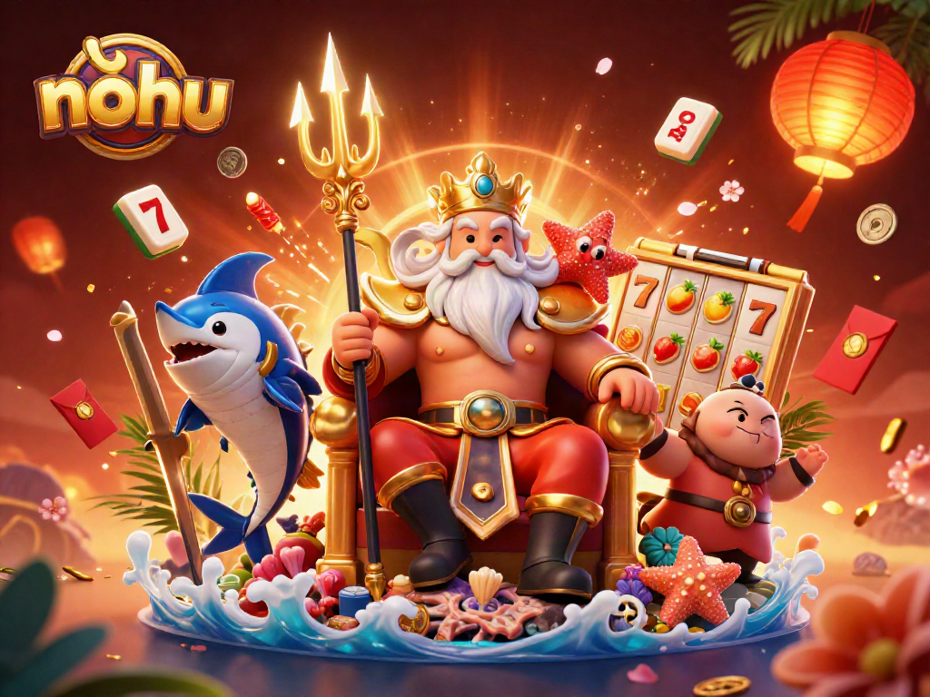 Nohu engages players with exciting slot reels, surrounded by vibrant symbols and a dynamic underwater scene.