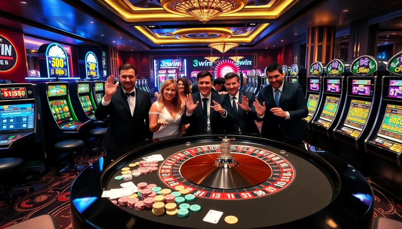 Players enjoying high-stakes action at a luxurious 3win casino table.