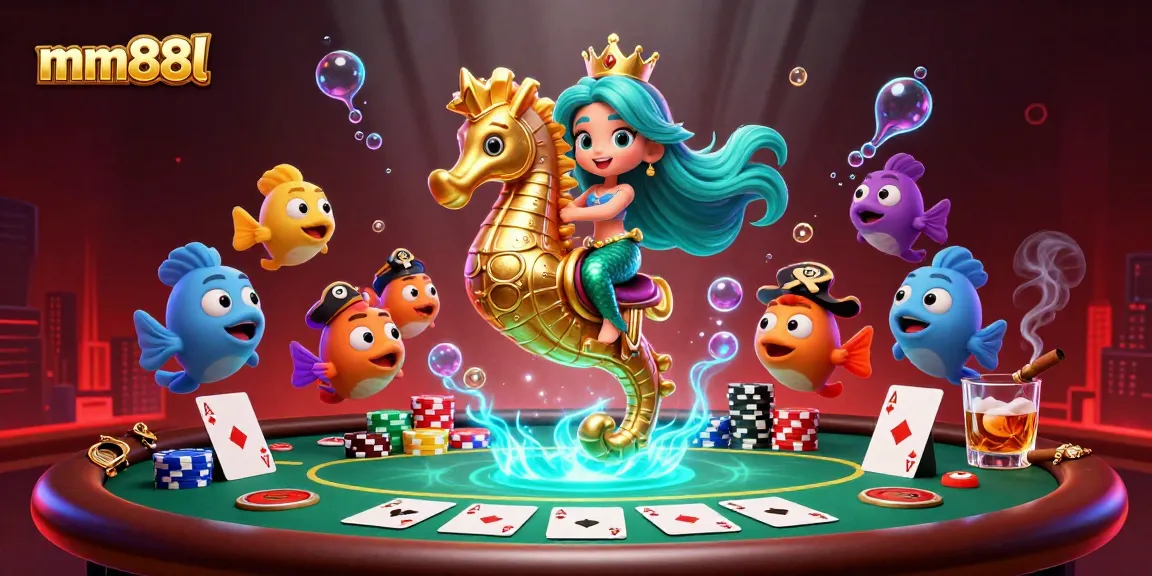 Engage with mm88l's immersive underwater casino scene featuring a mermaid and poker action.