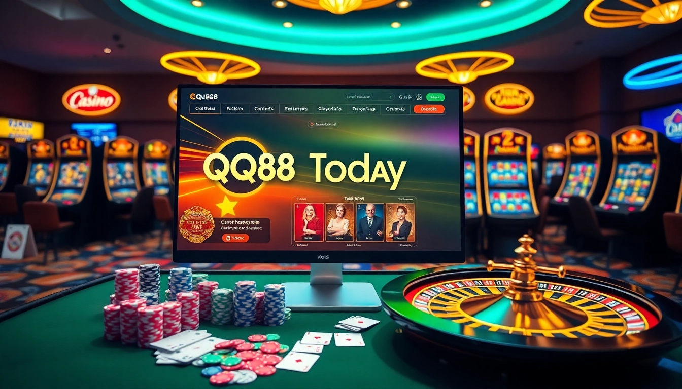 Experience the thrill of QQ88 Today with a stunning display of casino elements and online gambling dynamics.
