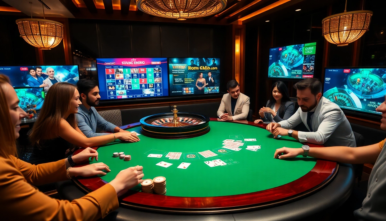 Engaging players at a luxurious casino table, enjoying games like those found at https://bem88.com.