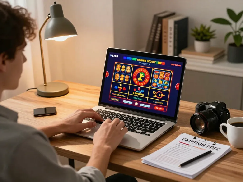 Person engaged with online casino at https://98winn.net/, showcasing modern gaming setup and vibrant atmosphere.