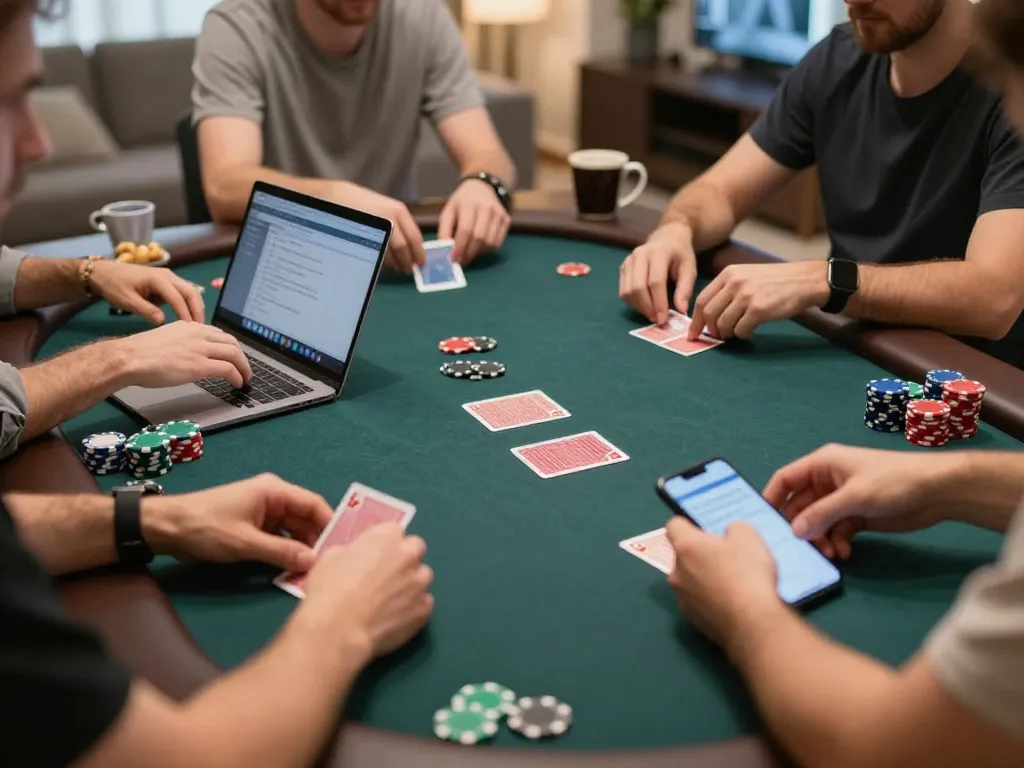Engaged players in an online poker session on gamebaidoithuong8, showcasing strategic gameplay and social interaction