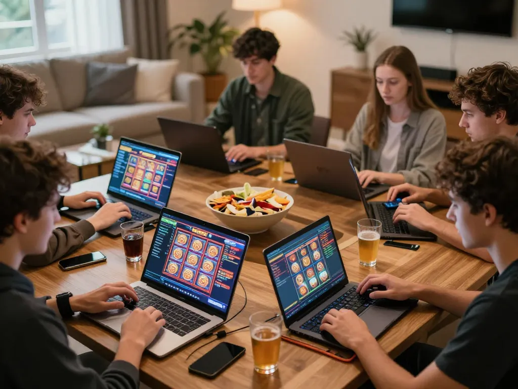 Players engaged in responsible gaming at hit club, enjoying online casino activities through modern devices