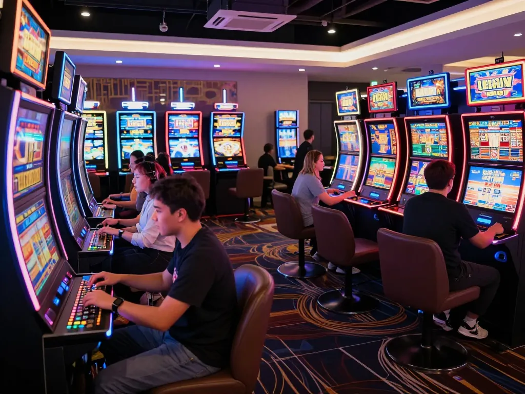 Players engaging with exciting slot machines at 23win casino, enjoying the vibrant gaming experience
