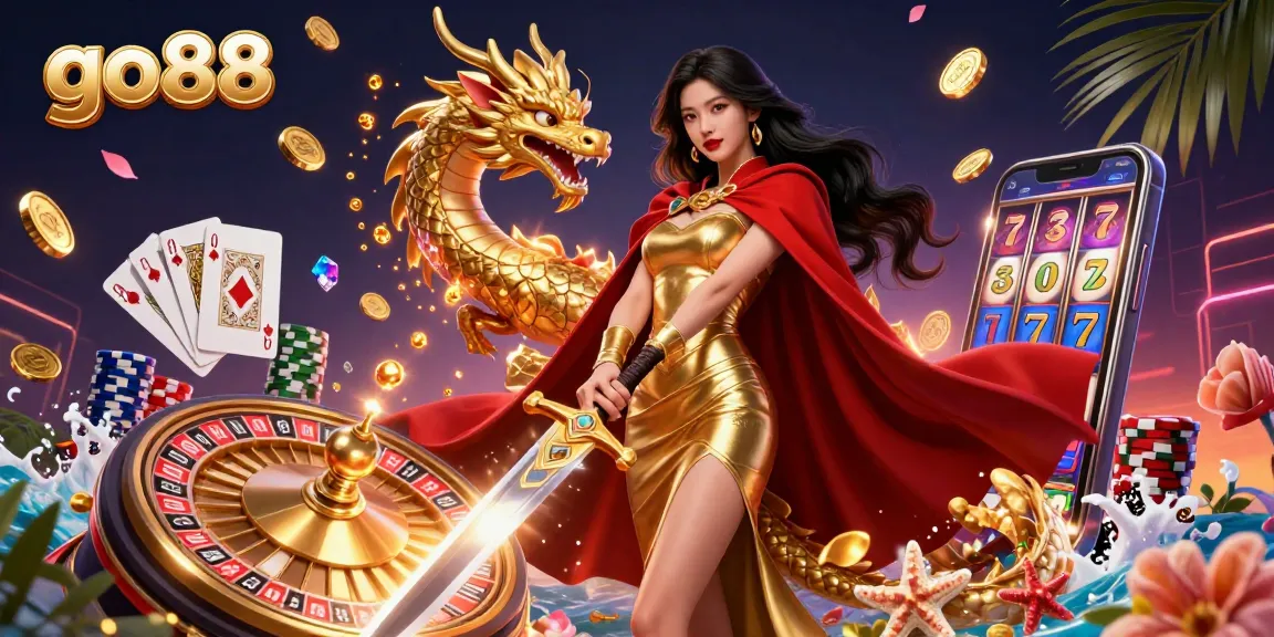 Win big with go88 in this stunning casino illustration showcasing dynamic gameplay elements.