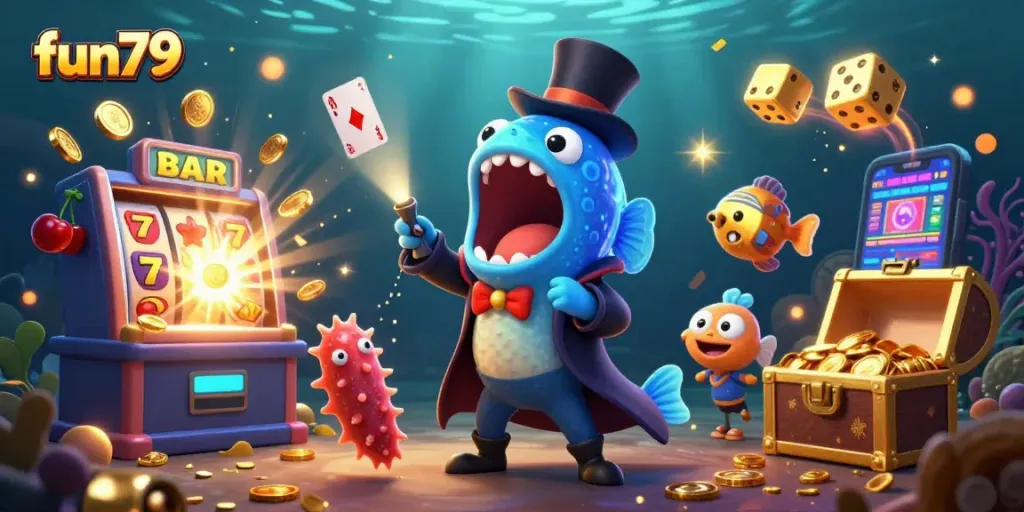 Experience thrilling wins with fun79 in an enchanting underwater casino scene.