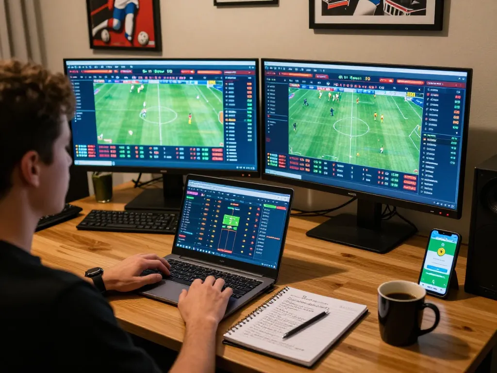 Engaging sports betting scene at home with Nhà cái 8LIVE elements on display, highlighting strategic gameplay.