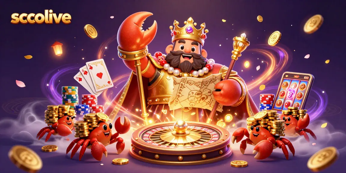 Socolive sports betting scene with golden crab emperor, roulette wheel, and vibrant casino elements
