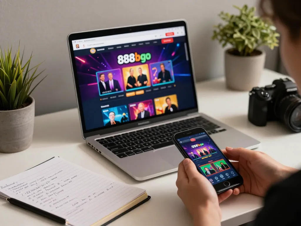 Engaging online gaming session using 888bgo platform on laptop with live dealer display