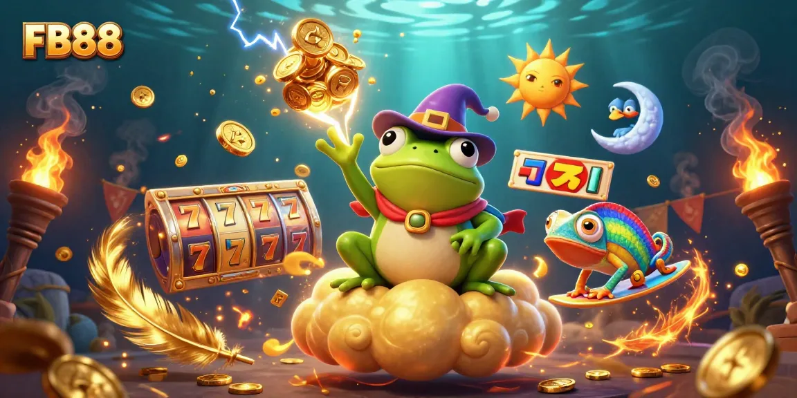 Spin to win with FB88's dynamic casino scene of enchanting characters and vibrant slot elements.