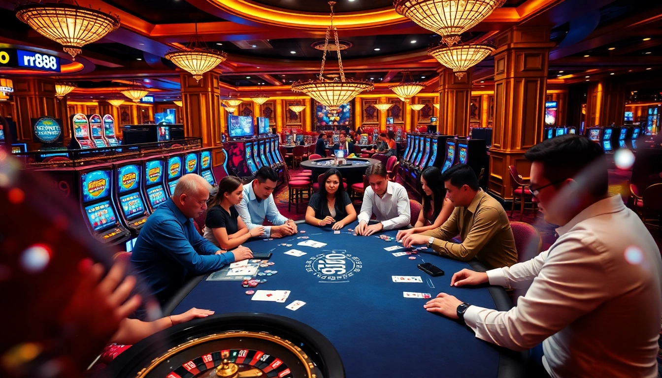 Experience rr88 đăng nhập at an exciting poker table in a luxurious casino setting.