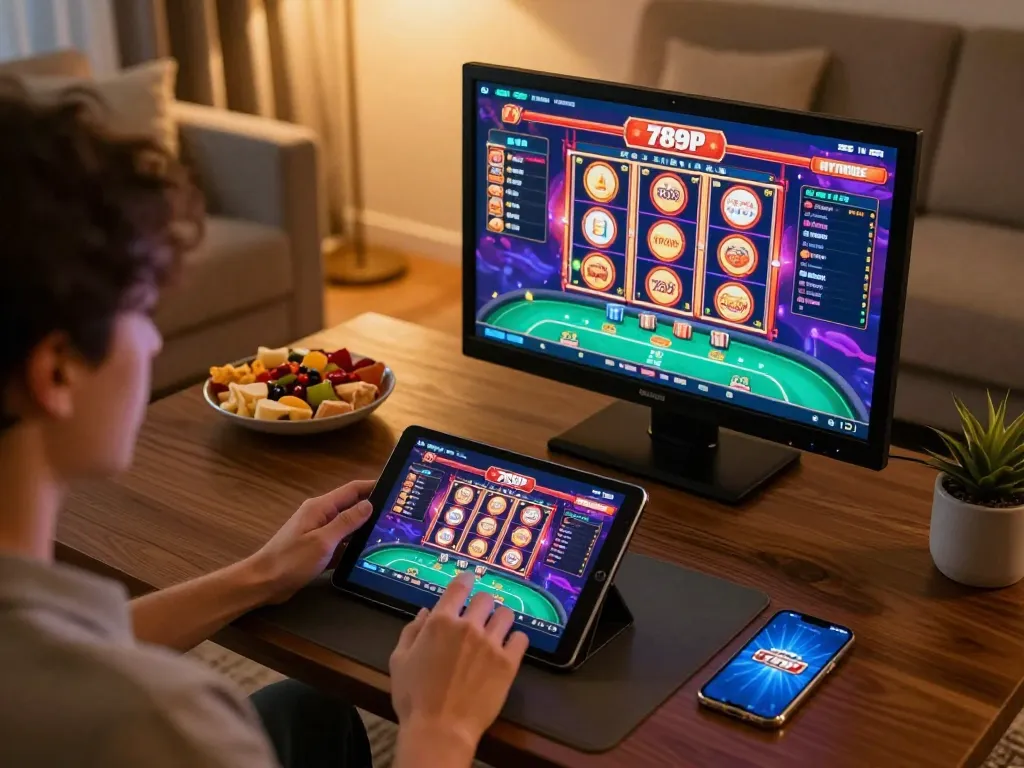 Engaging with the 789P app on a tablet in a cozy home setting