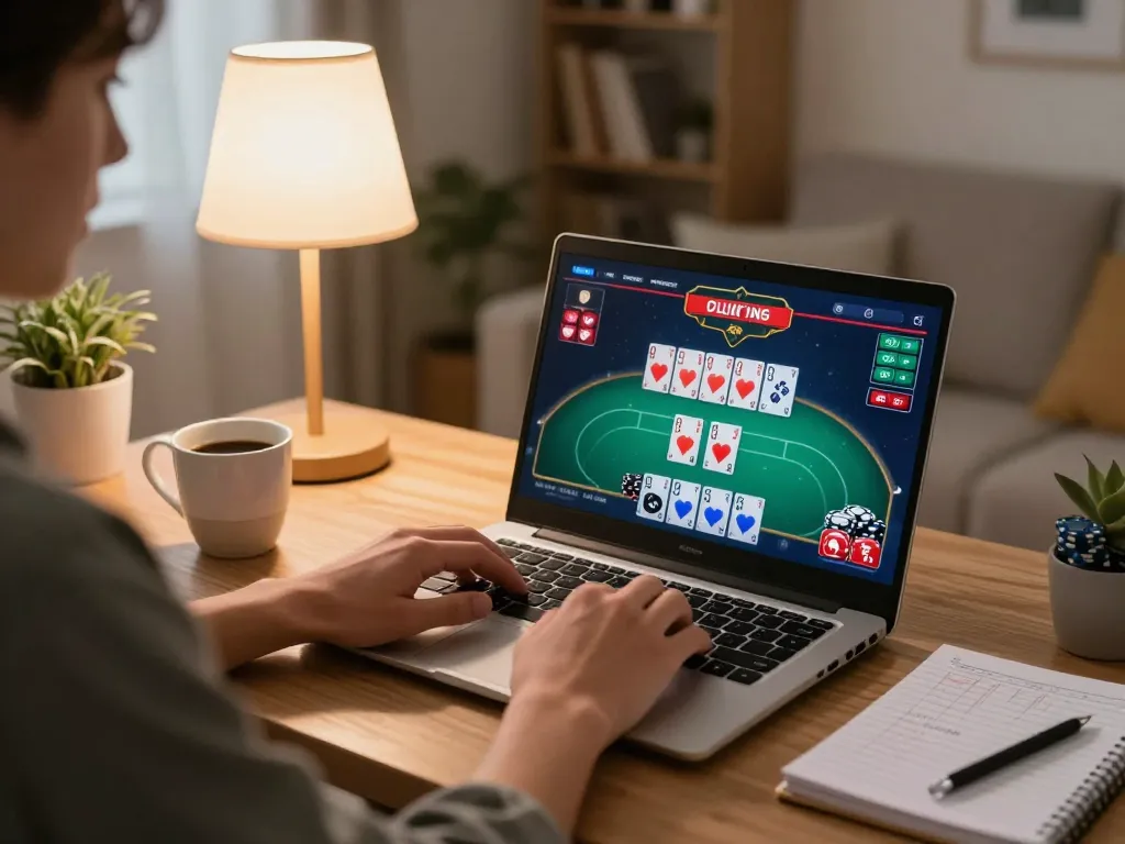 Engaged player enjoying online gaming at Nhà cái SAY88 during a cozy home session.