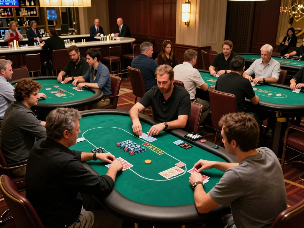 Players engaging in a thrilling poker game at a bustling casino showcasing rikvip strategies.