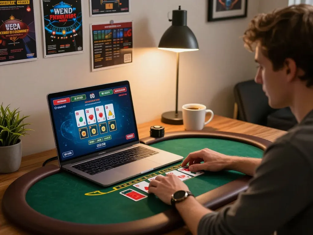 Player engaging in an online casino game, showcasing nhacaiuytinn's strategic blackjack decision-making.