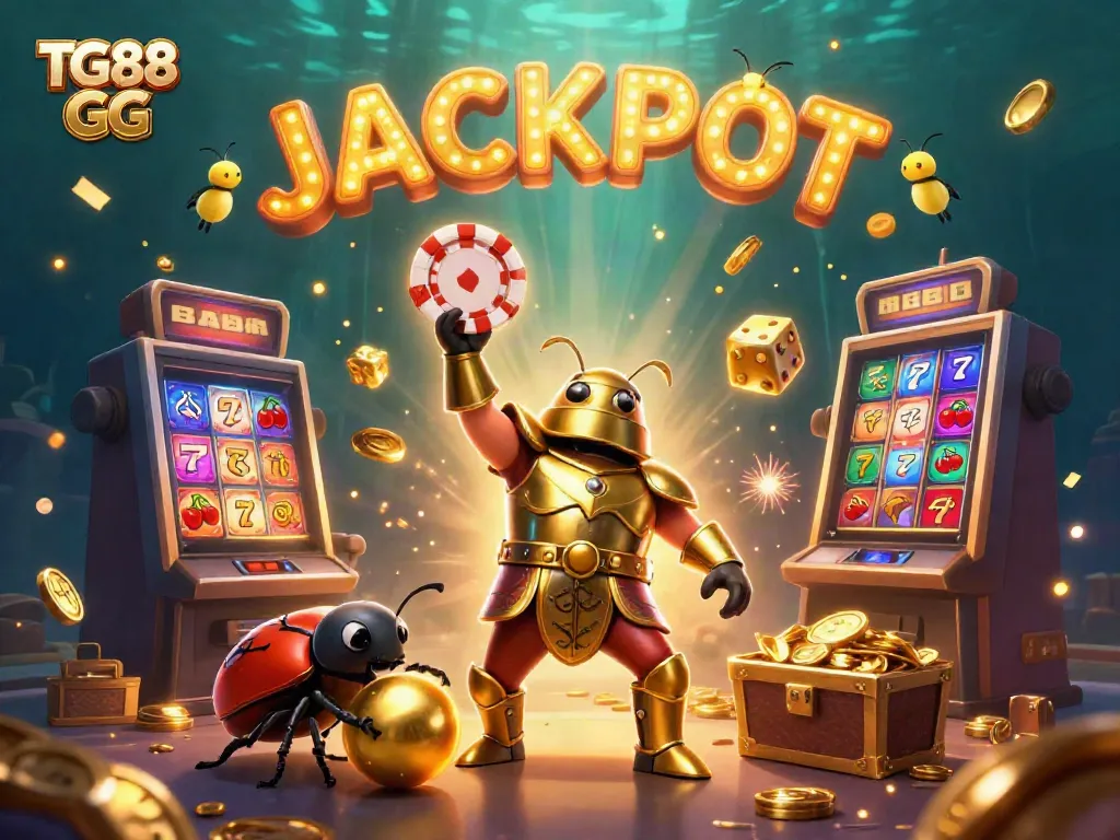 Experience the thrill of winning at TG88 GG, featuring a victorious beetle and casino game explosion.