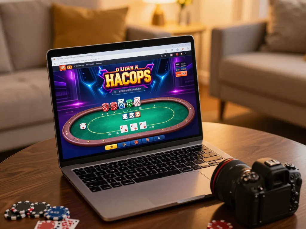 TR88 poker game experience on laptop screen with cozy home atmosphere highlighting strategic gameplay.