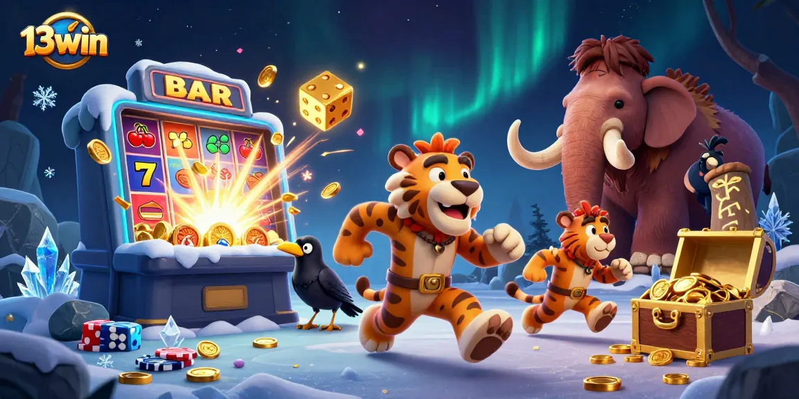 Win exciting prizes at 13win with this thrilling prehistoric casino scene.