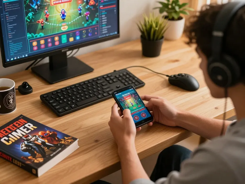 Engaged user using smartphone to play tr88 casino games in a cozy home setup
