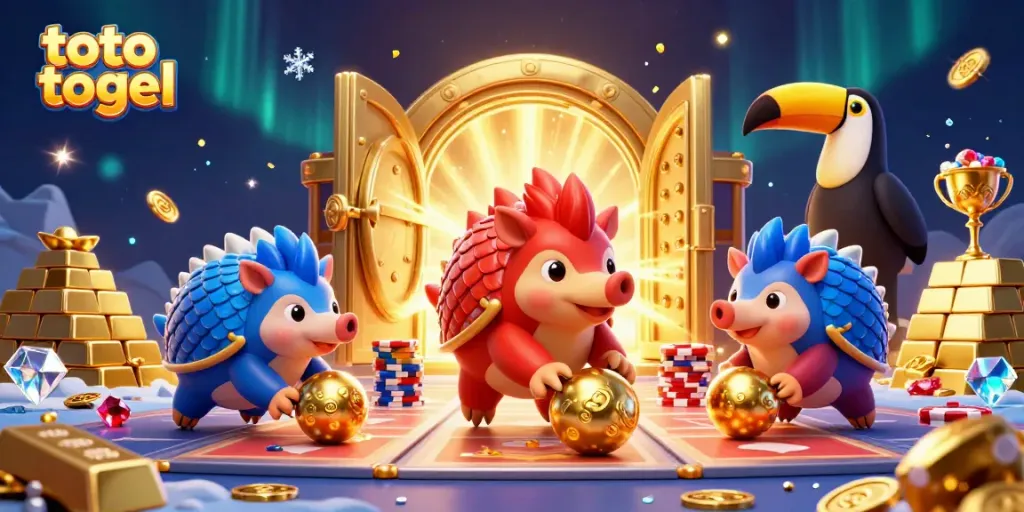 Experience the excitement of toto togel through animated pangolins and gambling treasures.
