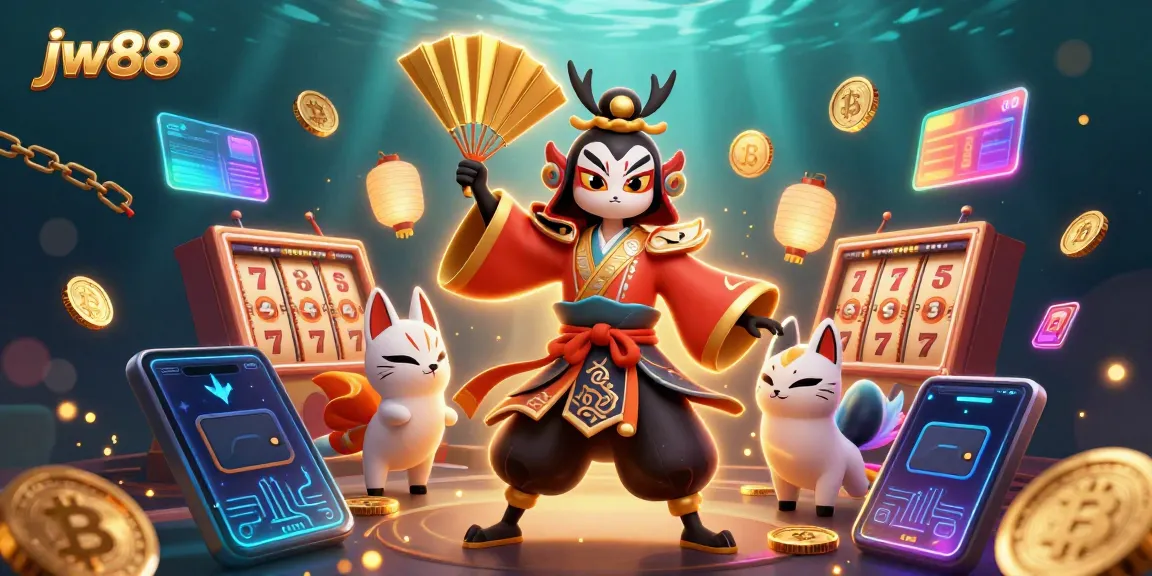Engage in thrilling games at jw88 with vibrant slot reels and 3D characters amidst action.