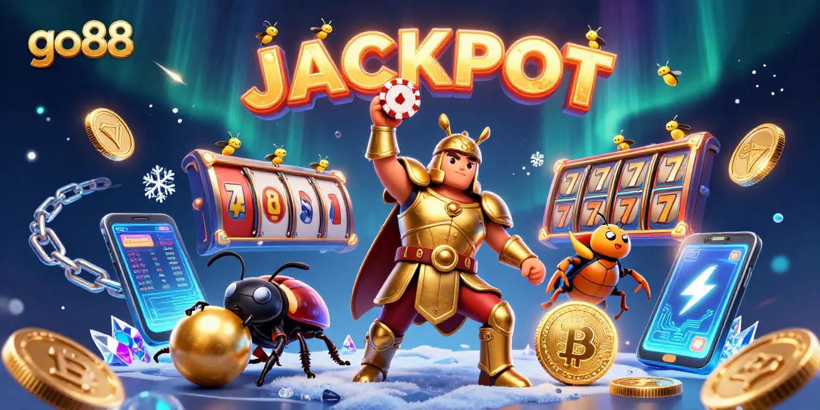 Win big with go88 at this vibrant casino scene featuring heroes and jackpot elements!