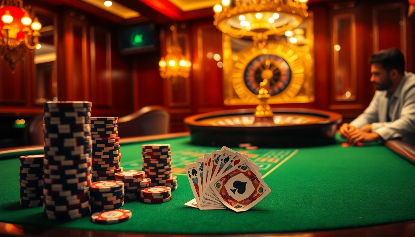 Experience high-stakes action at https://ku88it.com/ with vibrant poker chips and casino tables.