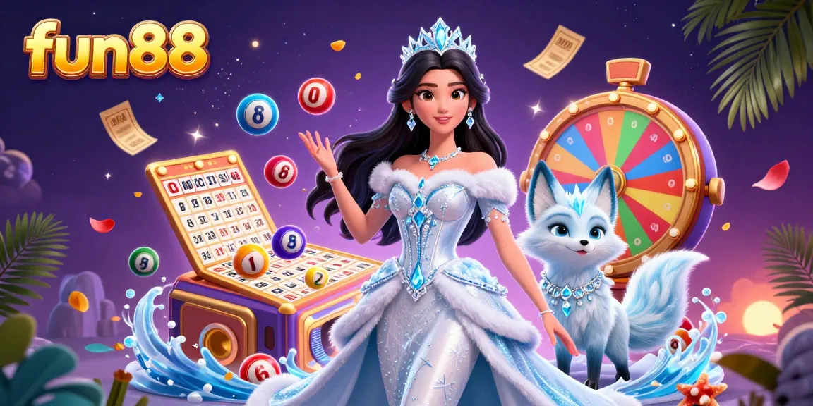 Experience the thrill of fun88 with a vibrant illustration showcasing dynamic lottery balls and exciting prizes.