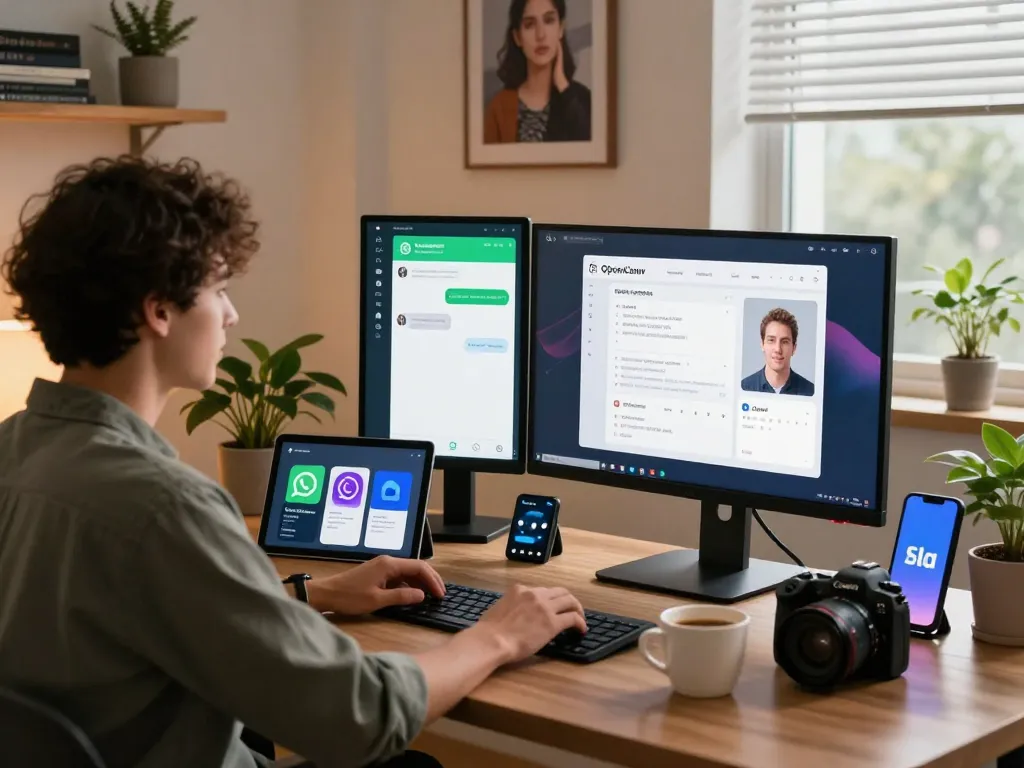 Efficient workspace scene showcasing clawbot AI assistant managing emails and messages.