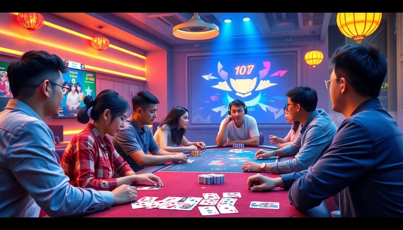 Engaging scene of players enjoying card games on gamebaidoithuong.com.vc with vibrant graphics and interactive interfaces.