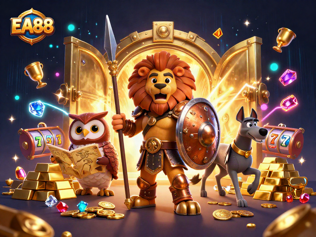 Experience winning strategies with EA88's vibrant gaming adventure featuring rich casino elements and characters.