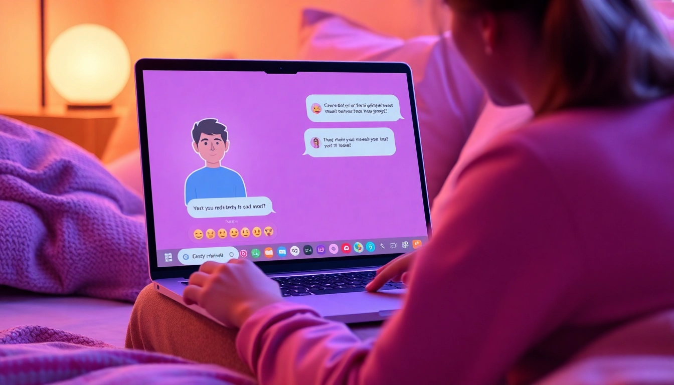 Engaging interaction with a sex chat AI on a laptop in a cozy atmosphere.
