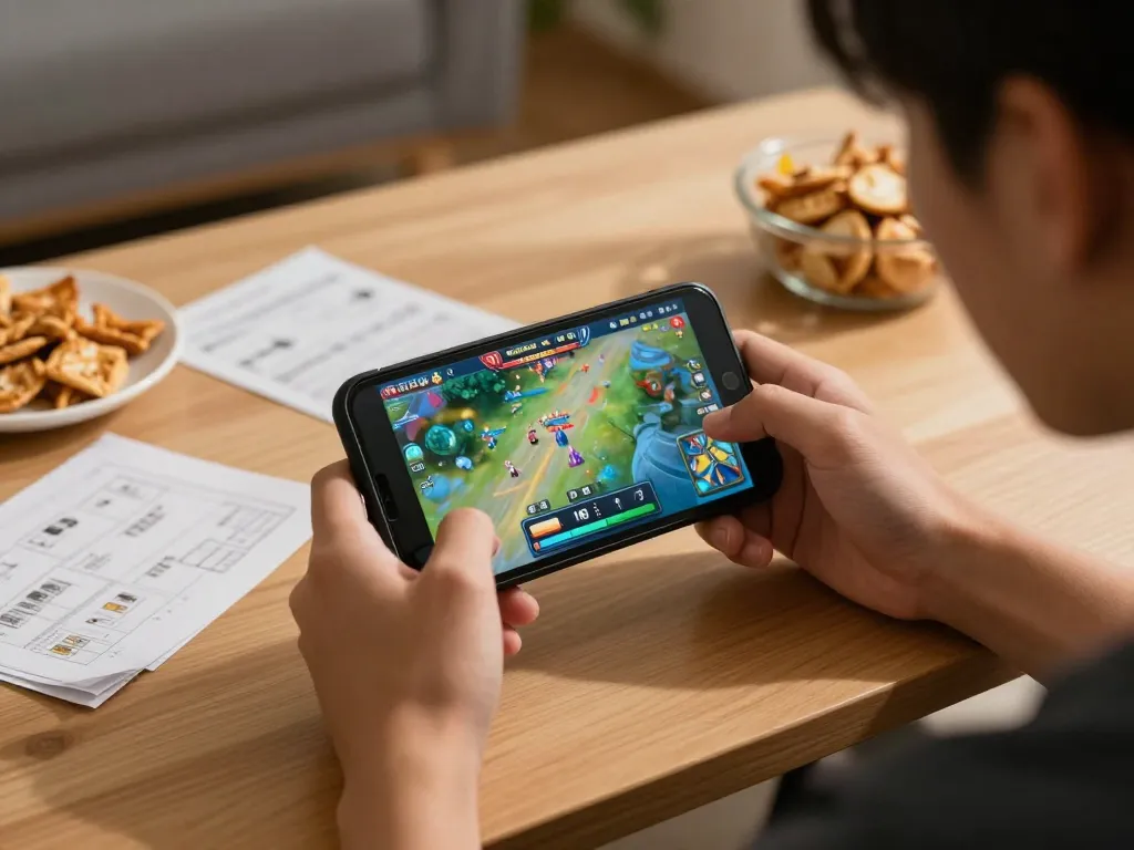 bắn cá đổi thưởng gaming on mobile device with lively visuals in a cozy home setting