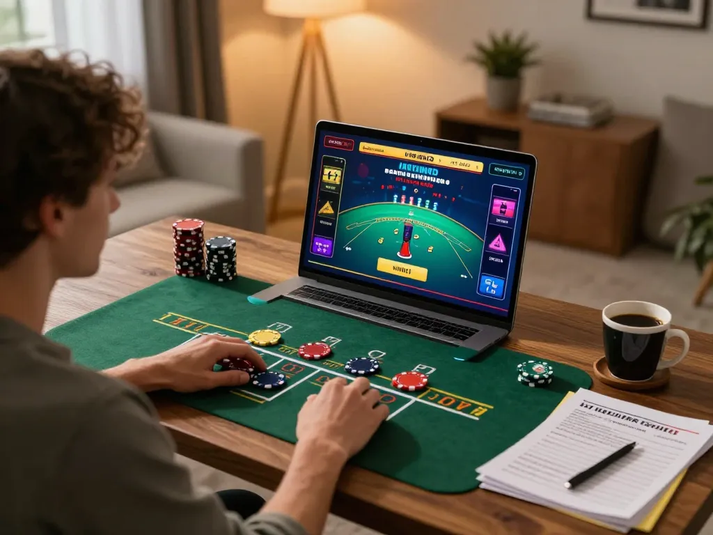 Hitclub user enjoying an engaging live dealer blackjack game on a home laptop, illustrating online gambling excitement.