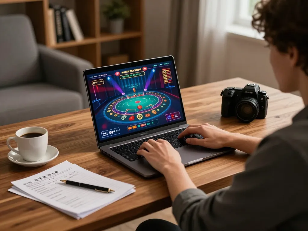 Engaging online gambling with 68gamebaivn showing live dealer action on a laptop.