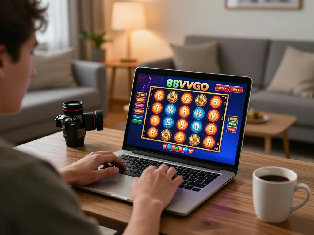 Player enjoying an exciting slot game on 88vvgo, promoting responsible online gambling.